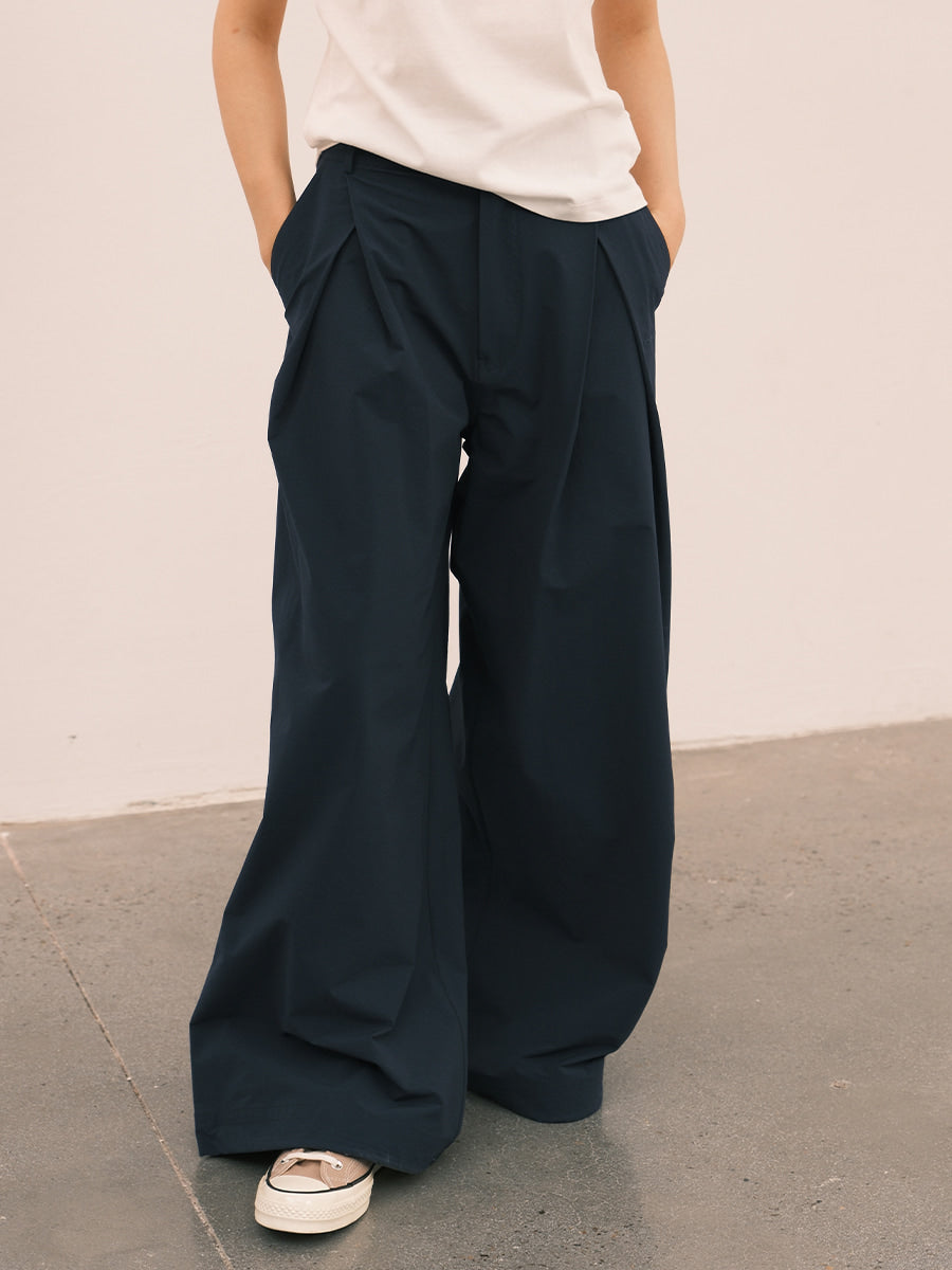 ドレープ感◎ 90s~ UNKNOWN Tuck Crease Slacks Pleated Wide-Leg Pants with Adjustable Cuffs – an action a day