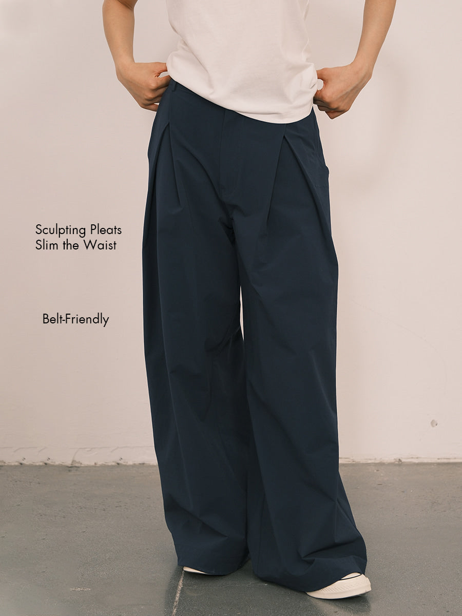 Pleated Wide-Leg Pants with Adjustable Cuffs – an action a day