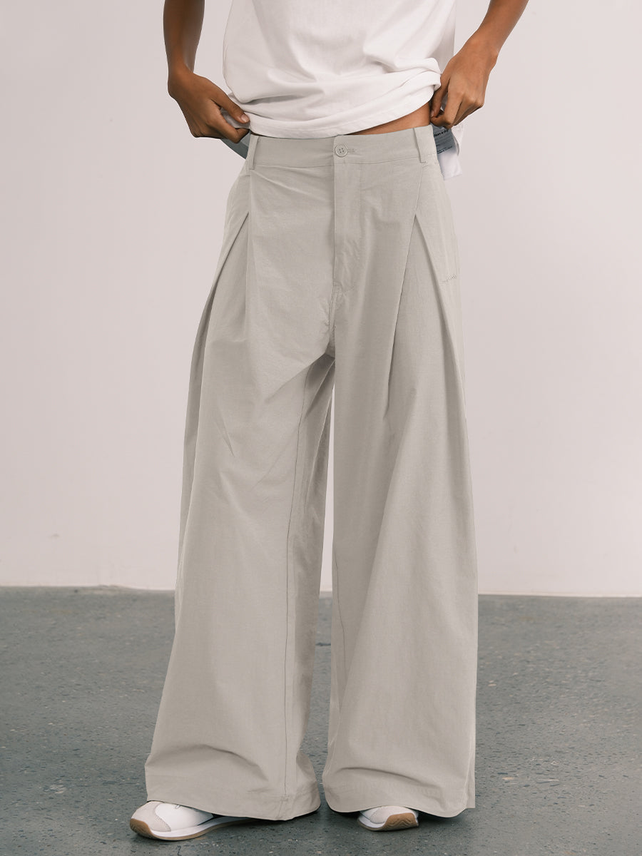Pleated Wide-Leg Pants with Adjustable Cuffs – an action a day