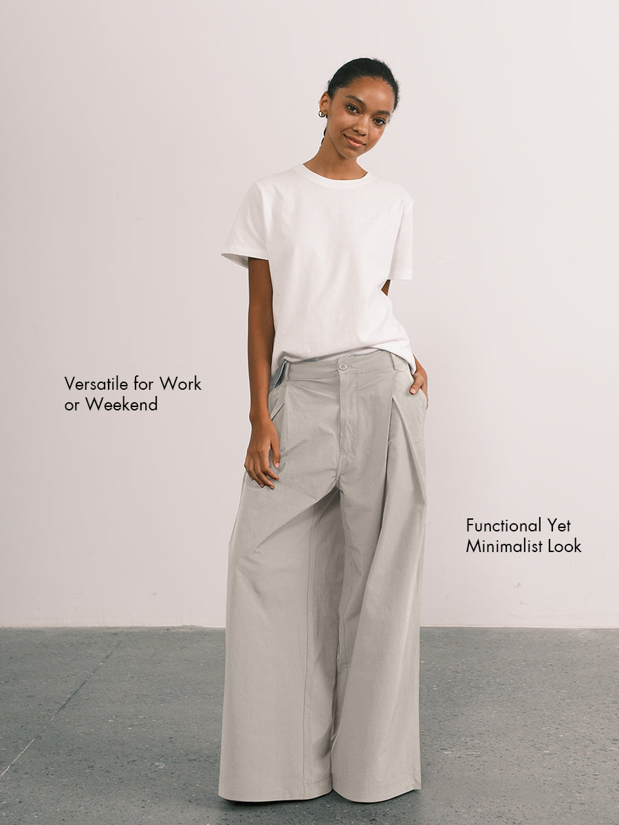 Pleated Wide-Leg Pants with Adjustable Cuffs – an action a day