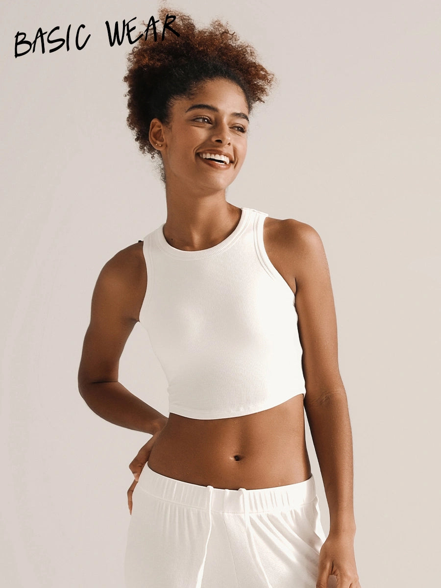 Crop tank top with built in bra sales